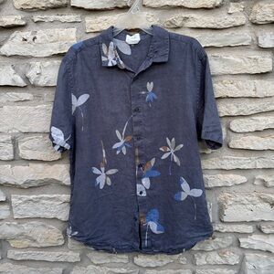Jag Jeans Men's Floral Button Down Shirt - Blue and Gray Linen Short Sleeve